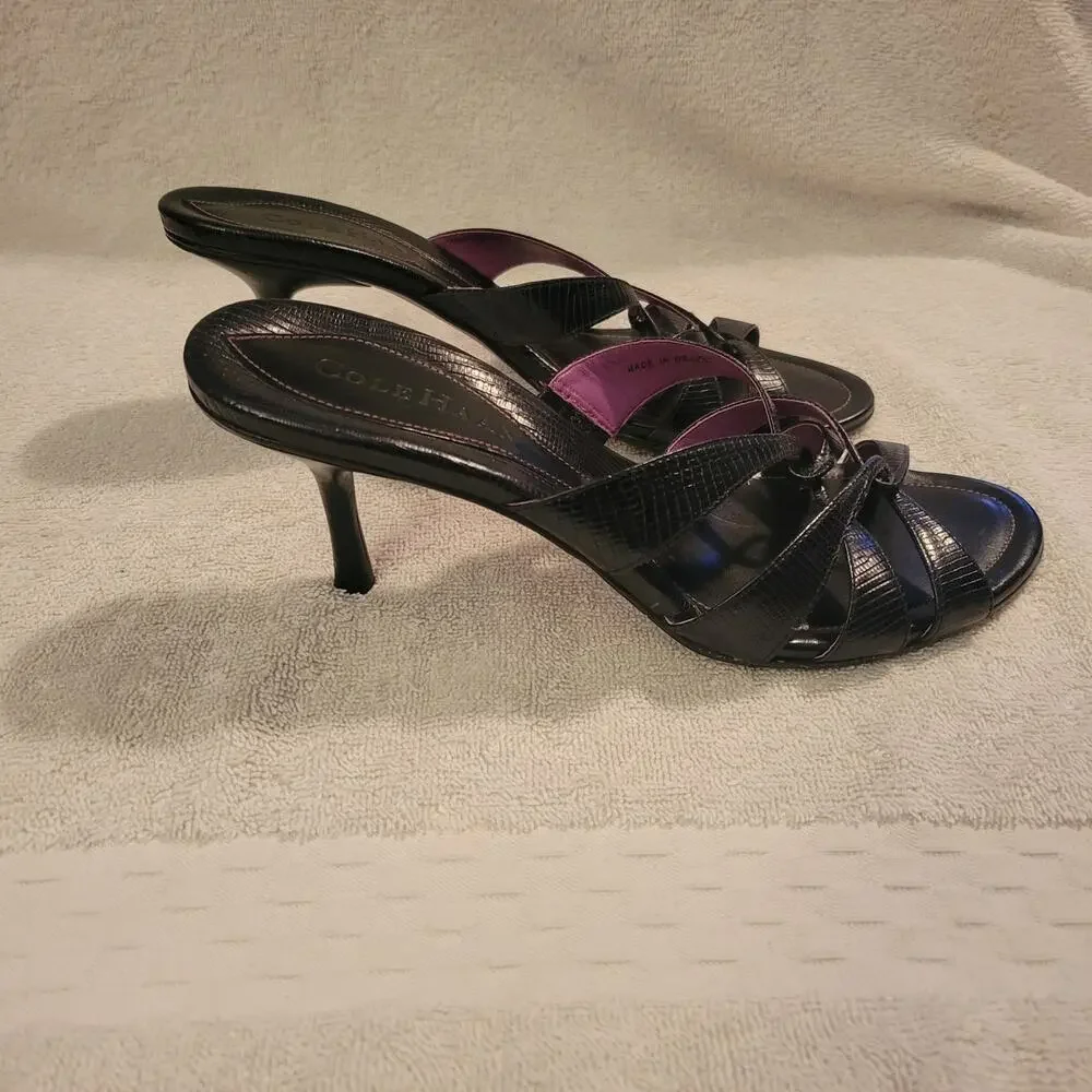 Cole Haan Black Leather Strappy Heeled Open-Toe & Back Shoes Size 7 B - Picture 4 of 9